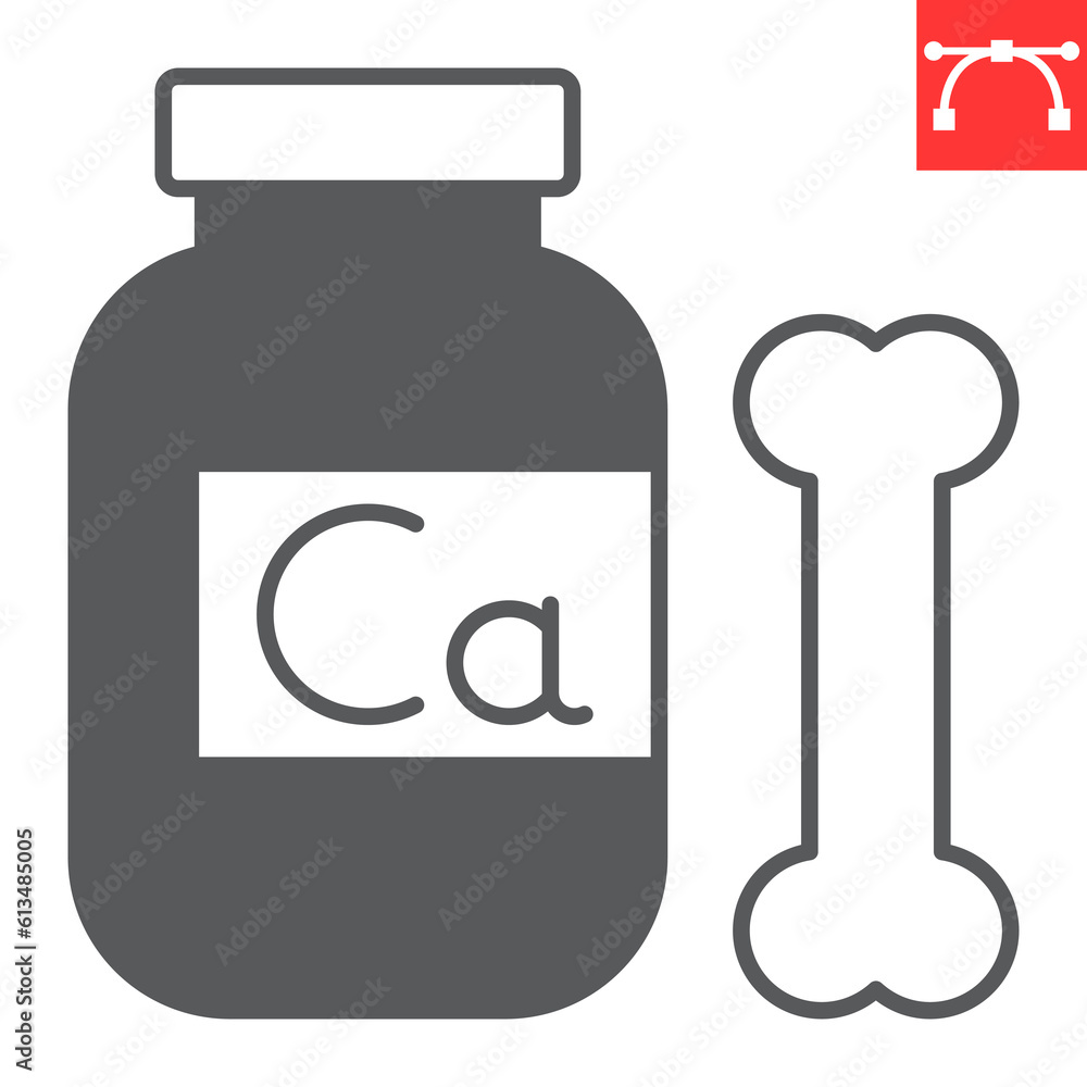 Calcium supplement glyph icon, vitamins and health, Ca mineral vector icon, vector graphics, editable stroke solid sign, eps 10. Calcium supplement glyph icon, vitamins and health, Ca mineral vector icon, vector graphics, editable stroke solid sign, eps 10.