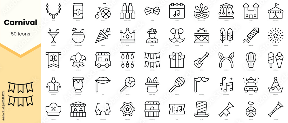 Set of carnival Icons. Simple line art style icons pack. Vector illustration