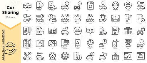Set of car sharing Icons. Simple line art style icons pack. Vector illustration