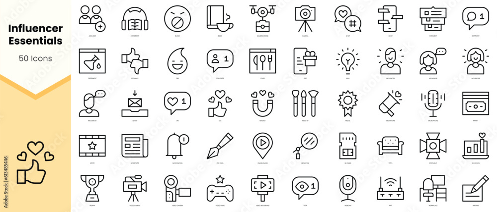 Set of blogger and influencer Icons. Simple line art style icons pack. Vector illustration