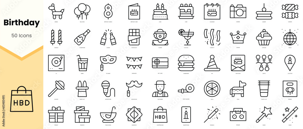 Set of birthday Icons. Simple line art style icons pack. Vector ...