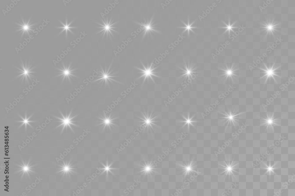 Sparkling stars, twinkling and flashing lights. Collection of various