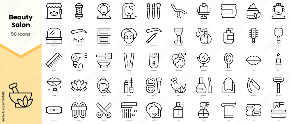 Set of beauty salon Icons. Simple line art style icons pack. Vector illustration