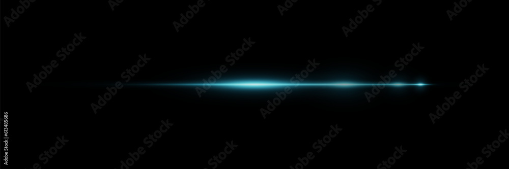 Line of light. Magic glow, particles of light, sparks. Glowing line on a black background.