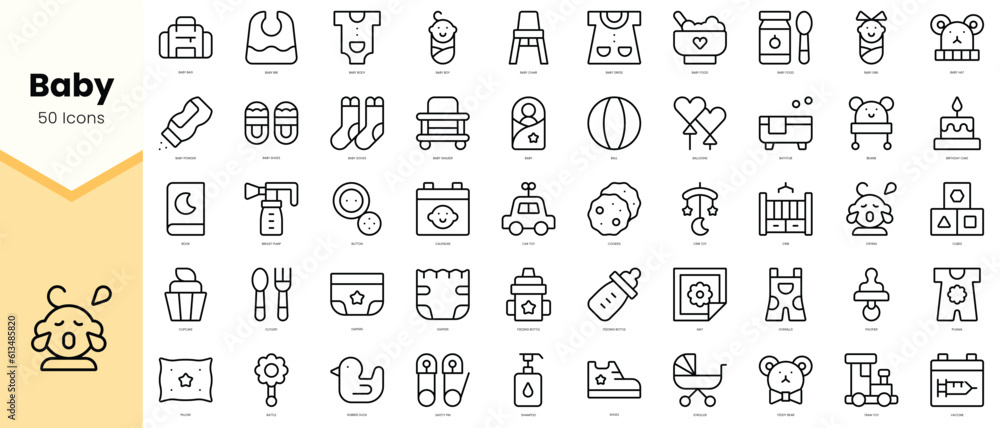 Set of baby Icons. Simple line art style icons pack. Vector ...