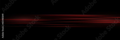 Abstract red speed neon light effect on black background. Vector illustration.