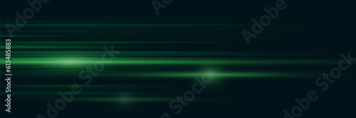 Abstract green neon speed light effect on black background. Vector illustration.