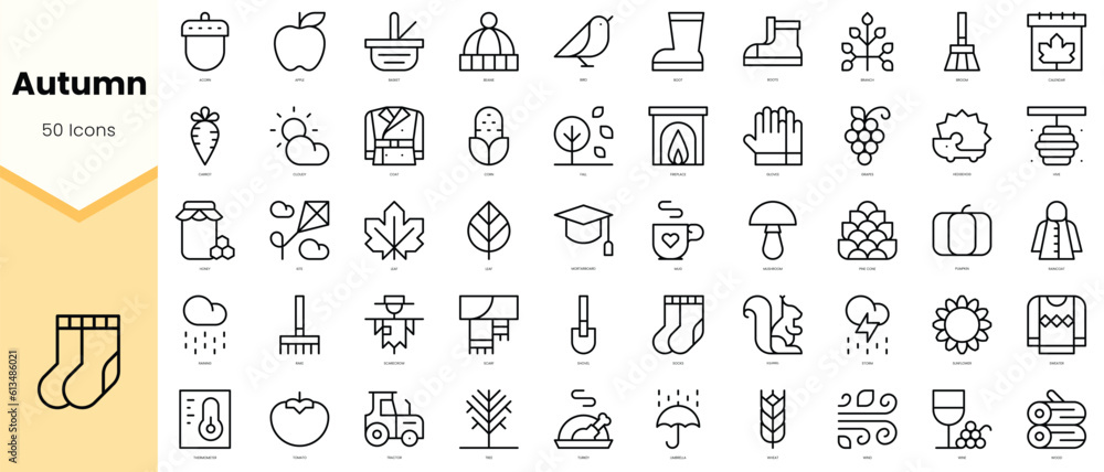 Set of autumn Icons. Simple line art style icons pack. Vector illustration