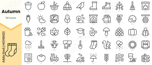 Set of autumn Icons. Simple line art style icons pack. Vector illustration