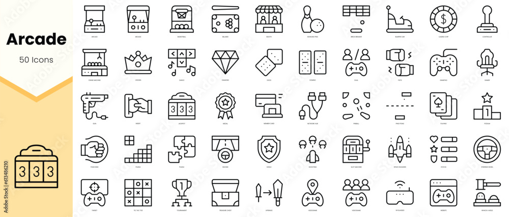 Set of arcade Icons. Simple line art style icons pack. Vector illustration