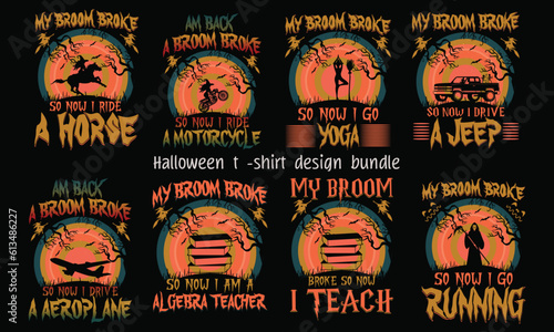 Halloween graphics Typography quotes vector t-shirt design bundle. Creative pumpkin scary trendy tee Skeleton seamless pattern Illustration. Ready   for print, costume, template, Striker, Bag,