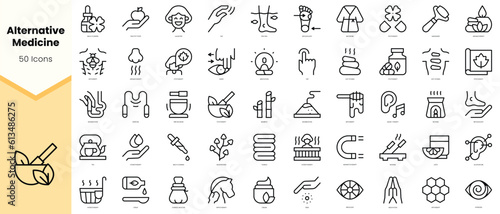 Set of alternative medicine Icons. Simple line art style icons pack. Vector illustration