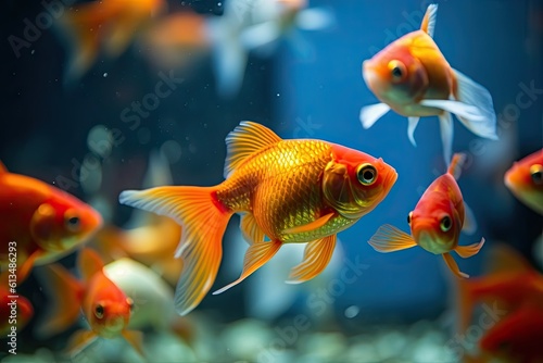 Aquatic Splendour: An Explosion of Colorful Tropical Fishes Swimming in a Lush Aquarium: Generative AI