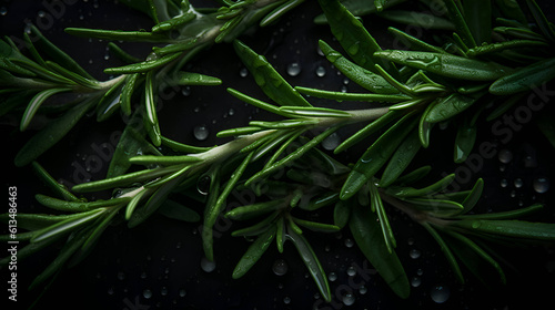 Rosemary branches with water drops  banner  Generative AI 1