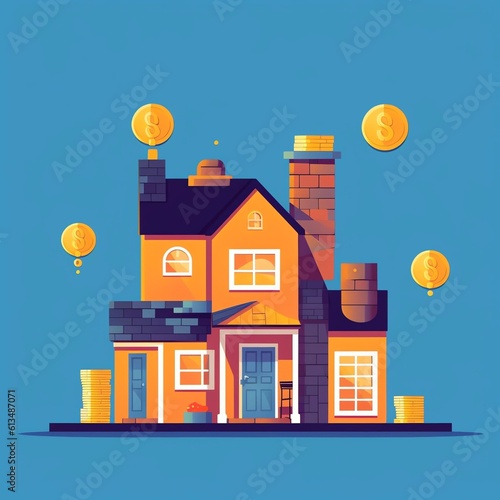 house on the night sky  house and money  property prices  rising prices  vector graphic