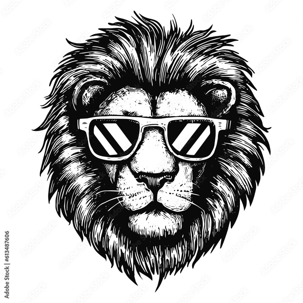 cool lion wearing sunglasses sketch