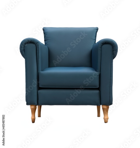 blue leather armchair isolated on white background generative ai