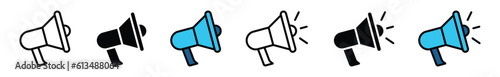 Electric megaphone icon with sound wave for marketing advertising with line and flat style on white background with editable stroke for apps and websites. Vector illustration EPS 10