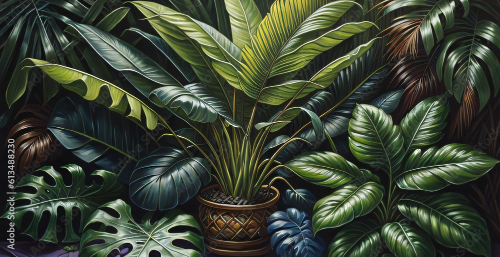 The jungle nature background is cosmetic against the Green tropical forest with exotic plants trees big leaves generative ai The jungle nature background is cosmetic against the Green tropical forest with exotic plants trees big leaves generative ai