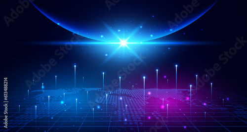 Digital technology speed internet network connection blue purple background, cyber information, abstract speed connect communication, innovation metaverse futuristic tech, Ai big data, illustration 3d