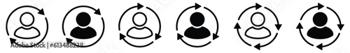 Customer line and flat icon. people icon with circle arrow. Client, loyal customer, Returning Clients icon symbol on white background with editable stroke for apps and websites. Vector illustration