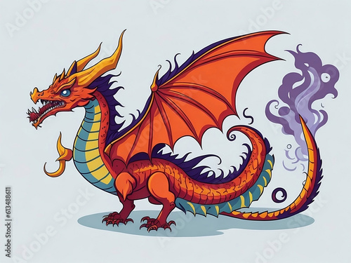 Fairytale dragon, magic creature with tail and wings. cartoon illustration of fire breathing monsters from medieval mythology, Generative AI, Generative, AI © Евгений Порохин