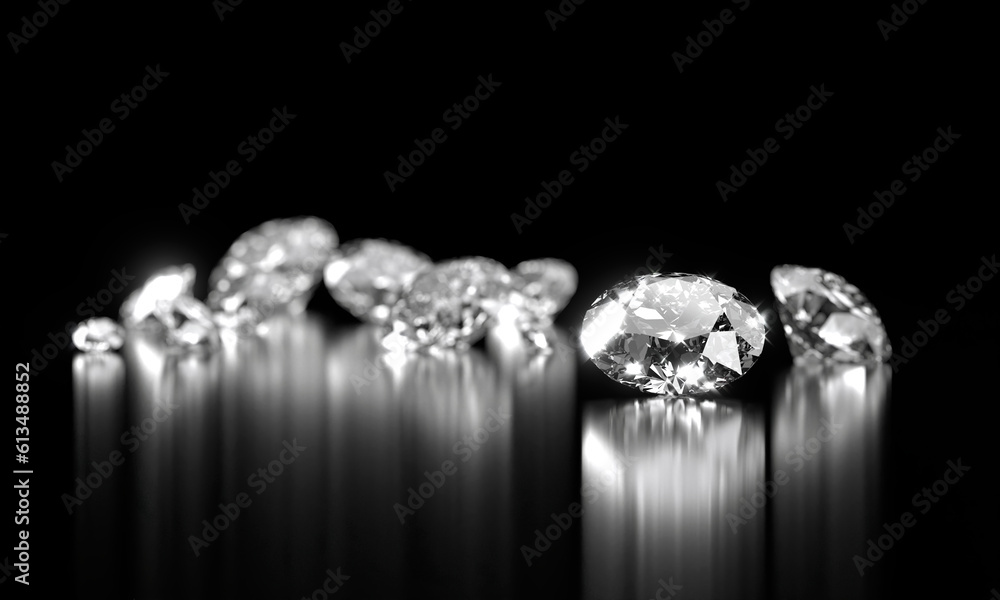 Diamonds group placed on glossy background 3d Rendering Soft Focus Diamonds group placed on glossy background 3d Rendering Soft Focus