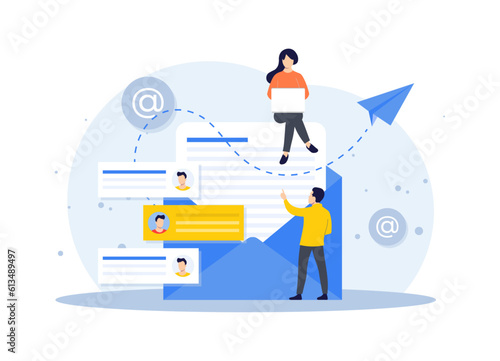 Email marketing flat illustration vector concept, Online business strategy, Advertising, Email newsletter, messaging, Marketing material concept for landing page, web banner, social media, infographic