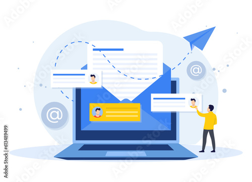 Email marketing flat illustration vector concept, Online business strategy, Advertising, Email newsletter, messaging, Marketing material concept for landing page, web banner, social media, infographic