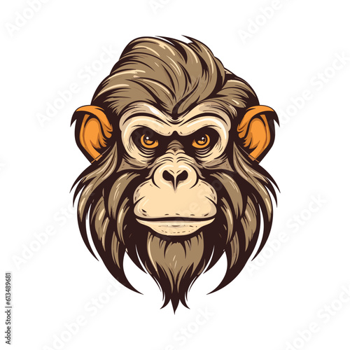 Monkey head mascot. Logo design. Illustration for printing on t-shirts.