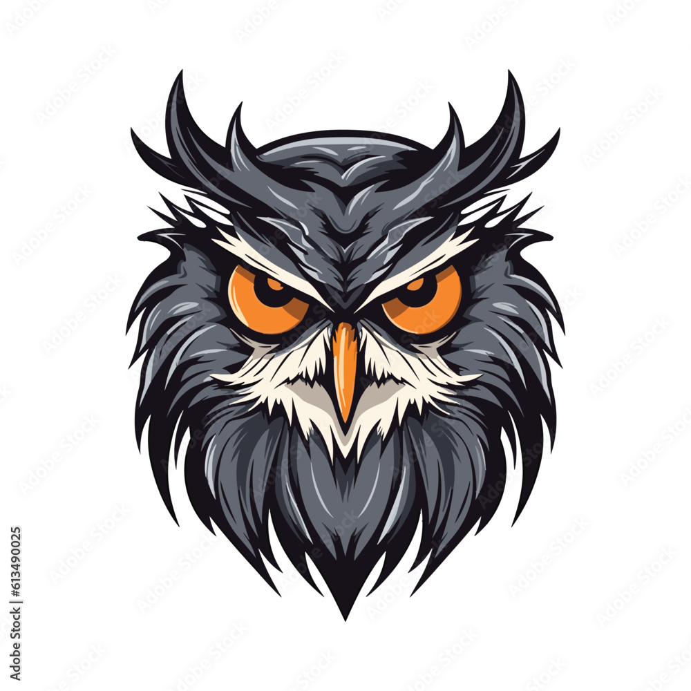 Owl head mascot. Logo design. Illustration for printing on t-shirts.