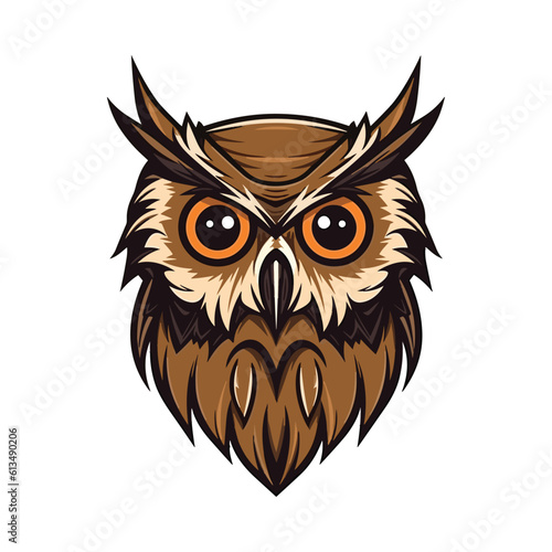 Owl head mascot. Logo design. Illustration for printing on t-shirts.