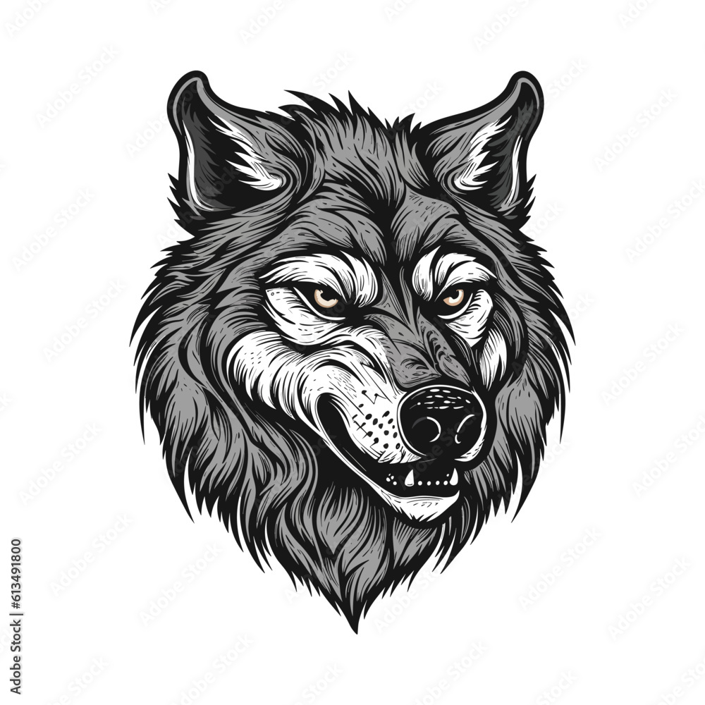 Wolf head mascot. Logo design. Illustration for printing on t-shirts.