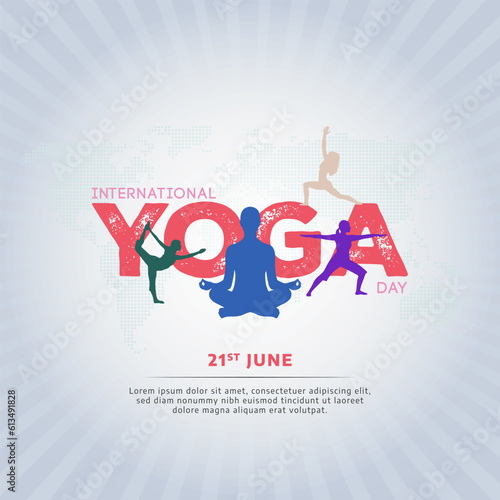 International Yoga day 21 june social media post Yoga Colorful Fitness Concept. Vector illustration