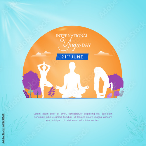 International Yoga day 21 june social media post Yoga Colorful Fitness Concept. Vector illustration