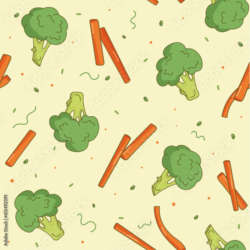 broccoli, carrot sticks (pattern of vegetables)