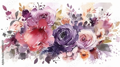 Beautiful watercolor flowers illustration. Generation AI © Kateryna Kordubailo