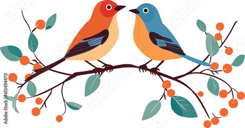 two birds sitting on the tree illustration for wall art and decoration
