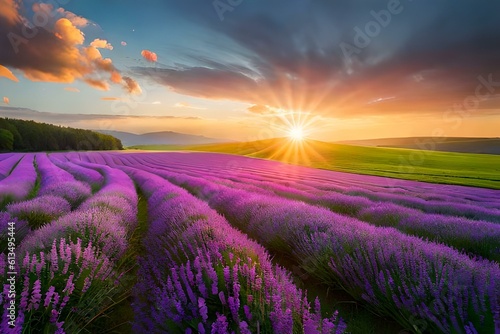 Field and landscape of flowers, purple flowers landscape,