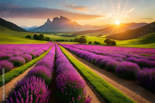 Field and landscape of flowers  purple flowers landscape 
