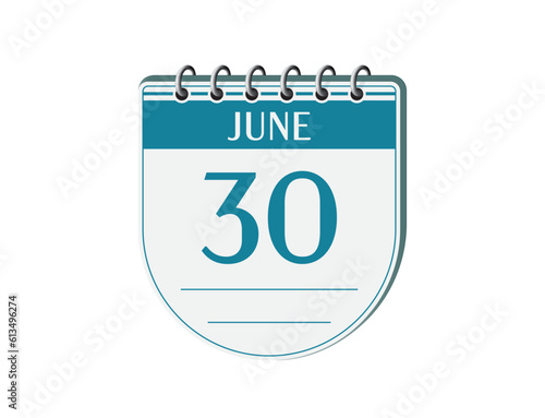 30 june round retro calendar page vector. 3d one day calendar, date appointment, business planner, event reminder illustration. Abstract three dimensional daily date calendar. 