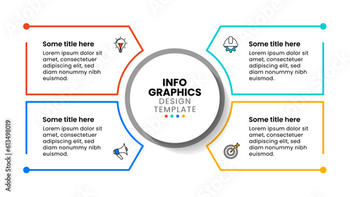 Infographic template. 4 rectangles in a frame with a circle in the middle