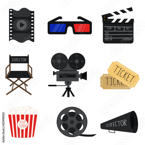 Cute cartoon style filmmaking equipment set.
