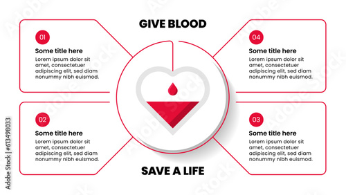 Infographic template. Blood donation concept with 4 steps
