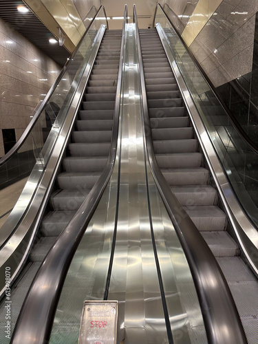 escalators. escalators photographed inside. detail.