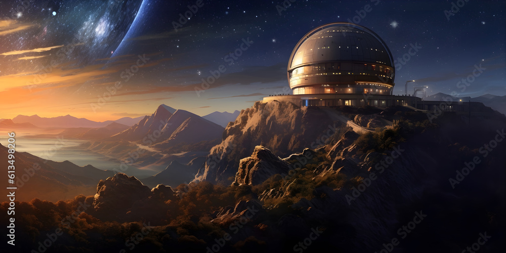 A bustling observatory atop a mountain peak, with astronomers peering through powerful telescopes at distant stars and galaxies A bustling observatory atop a mountain peak, with astronomers peering through powerful telescopes at distant stars and galaxies