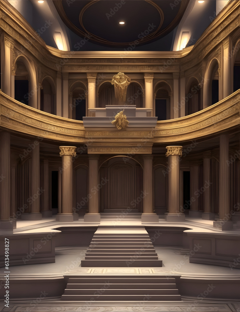 Podium in Ancient greek mythology style interior design - Ai