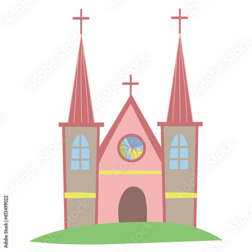 Clipart of ancient architectural church. Medieval ancient church in vector. Vector outline fantasy monarch kingdom.