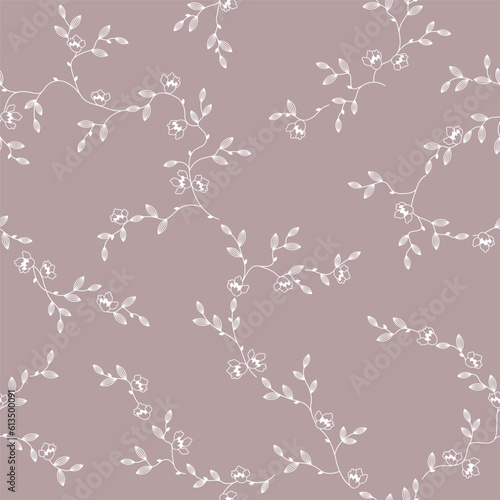 seamless pattern of flowers, branches and leaves