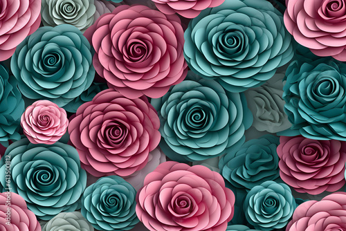 3D Teal pink roses floral